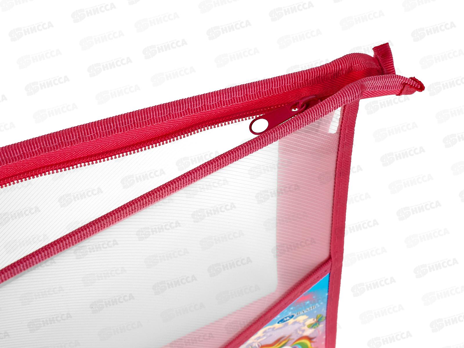 Папка на молнии А4, прозр. пластик, дизайн на уголке, 60мм, 12вид, D-608B-1018