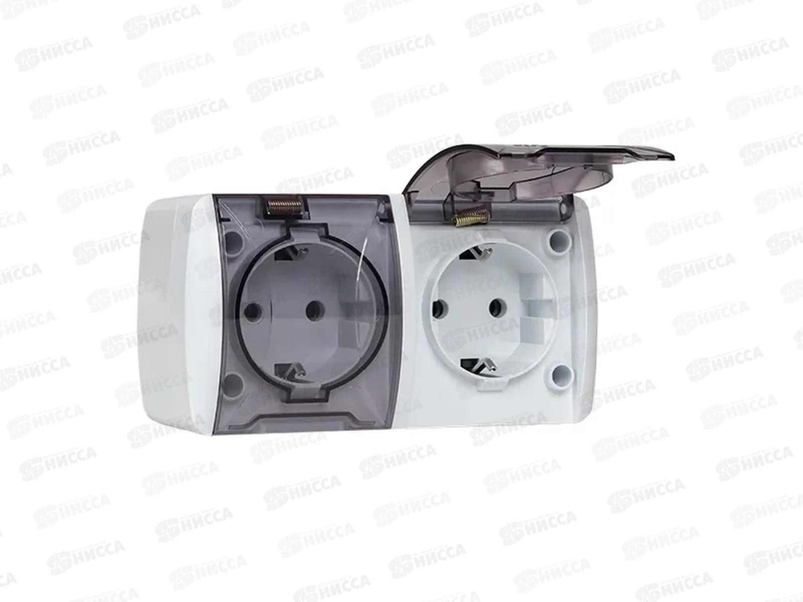 Розетка EKF Владивосток Розетка двойная 16А с заземлением, с прозрачной крышкой, IP54