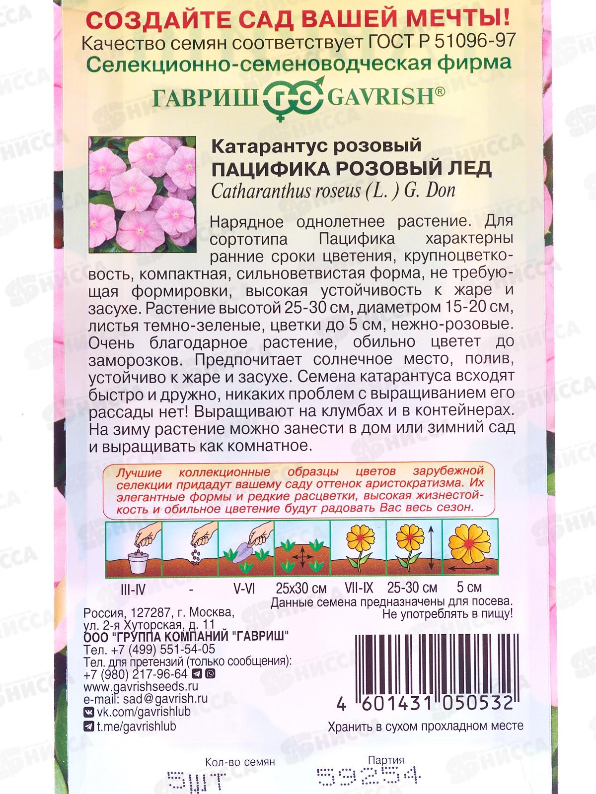 Катарантус Пацифика Розовый лед 5шт  *10 ГШ