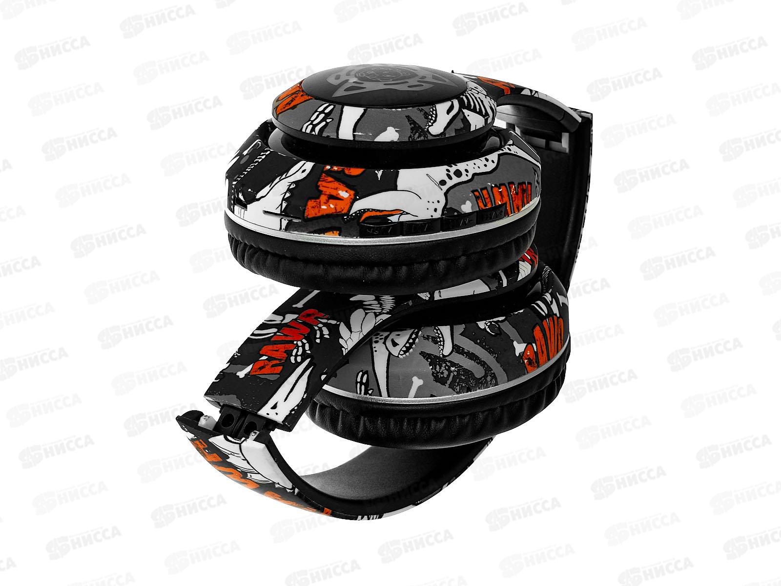 Наушники беспроводные OT-ERB48 Чёрные с рисунком, большие, гарнитура (bluetooth, FM/TF)