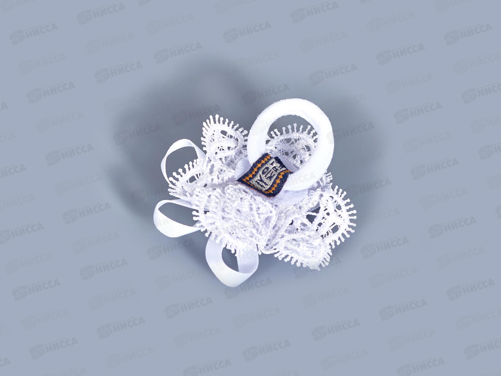 Бант гипюр капрон белый круглый жемчуг стразы 6см №56