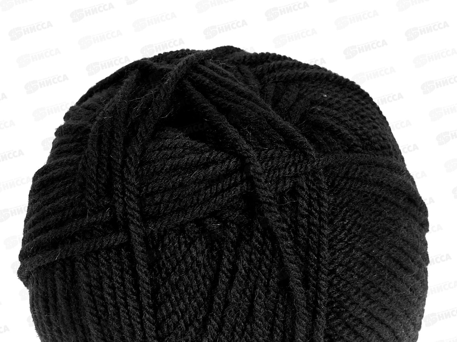 Пряжа Народная черный шерсть/акрил 100гр 220м 02