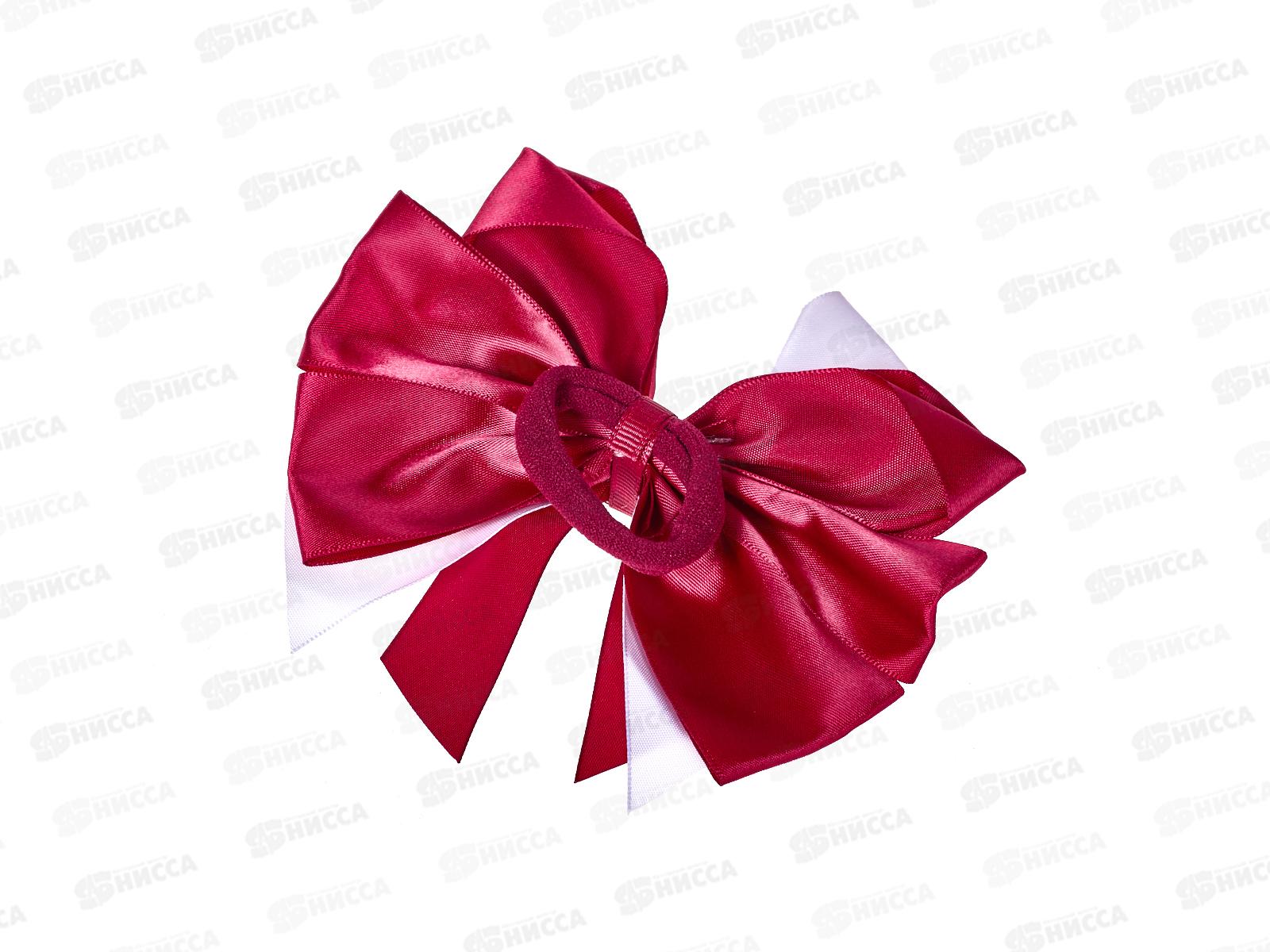 Бант с резинкой шелк бордово-белый 14см №7865