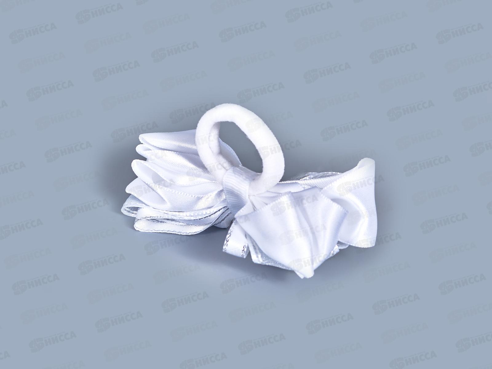 Бант шелк капрон люрекс жемчуг стразы белый 8см №7955