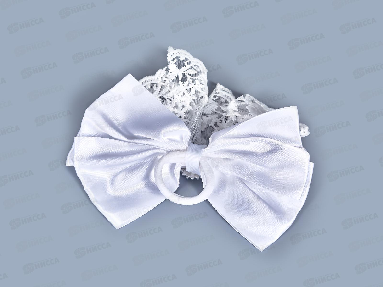 Бант гипюр шелк жемчуг стразы белый 16см №7925