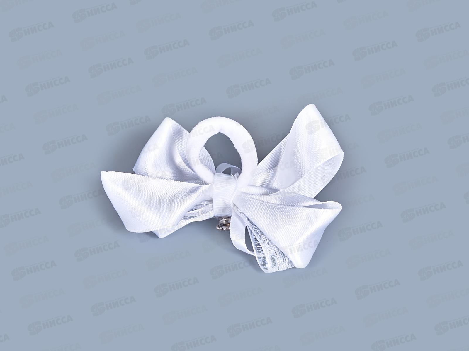 Бант шелк капрон стразы камень белый 9см №9319