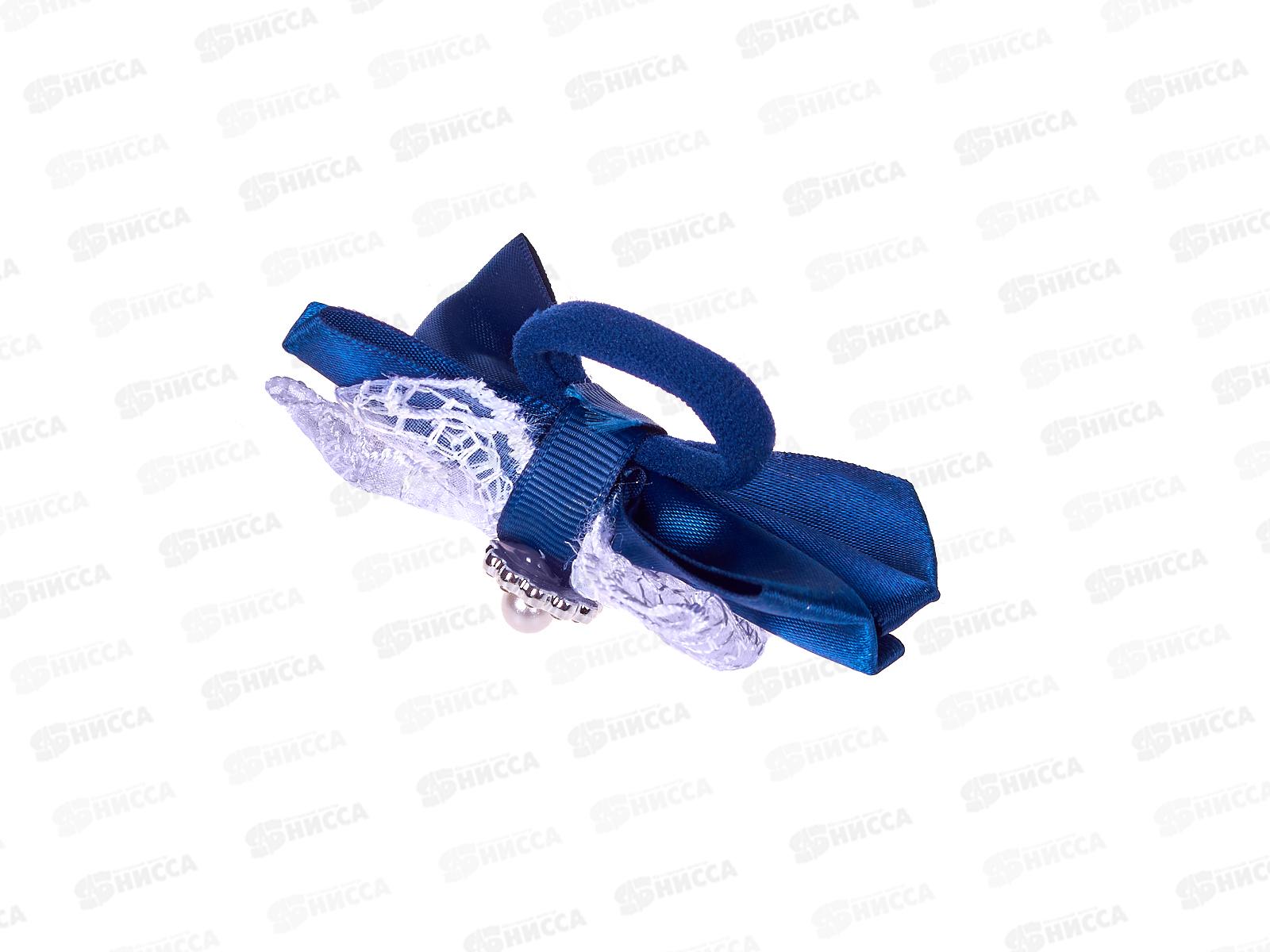 Бант шелк велюр жемчуг стразы бело-синий 9см №7902