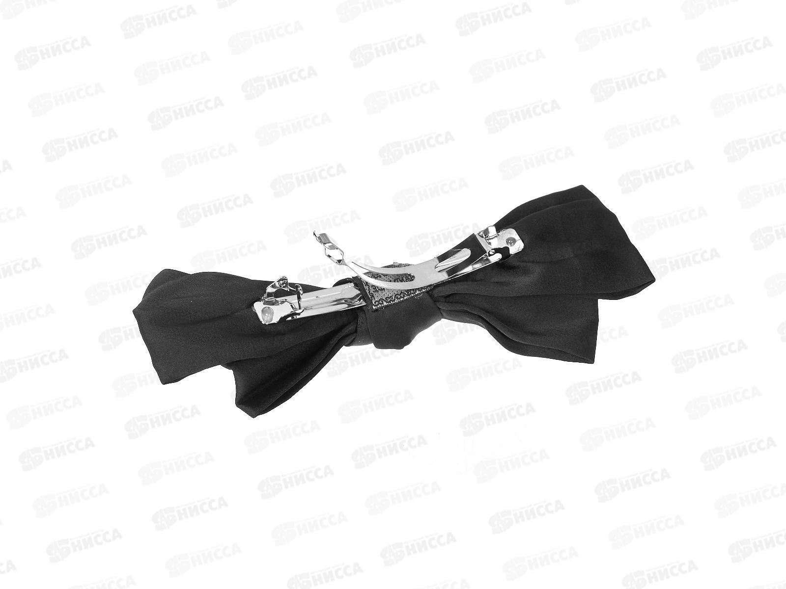 Заколка-автомат с бантом шёлк черная 18см №9655