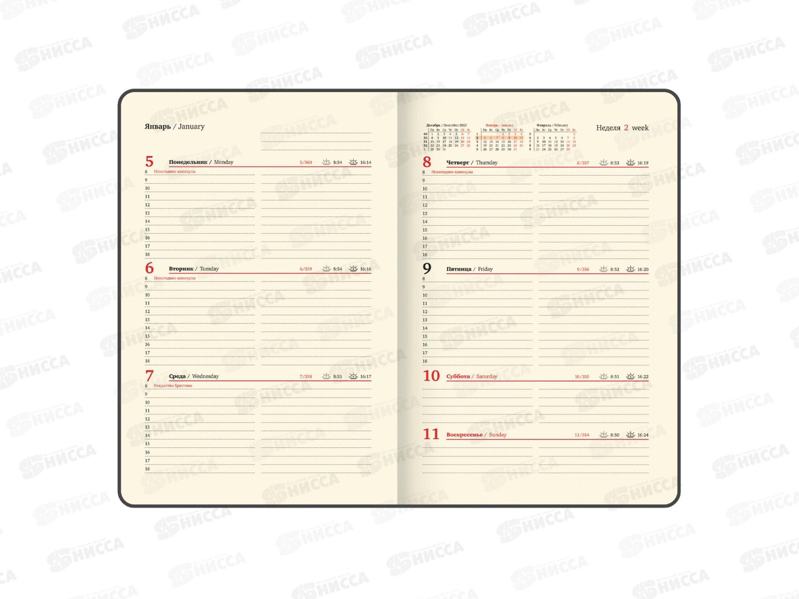 Еженедельник BRAU 2026 А5,Iguana п/кож,коричневый.,117169 *12