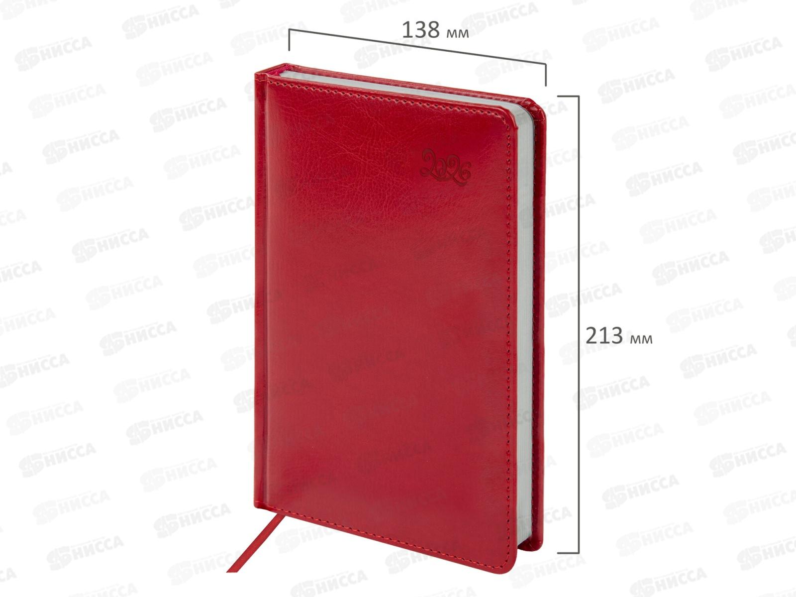 Ежедневник BRAU 2026 А5,Rainbow, под кожу, красный 117077