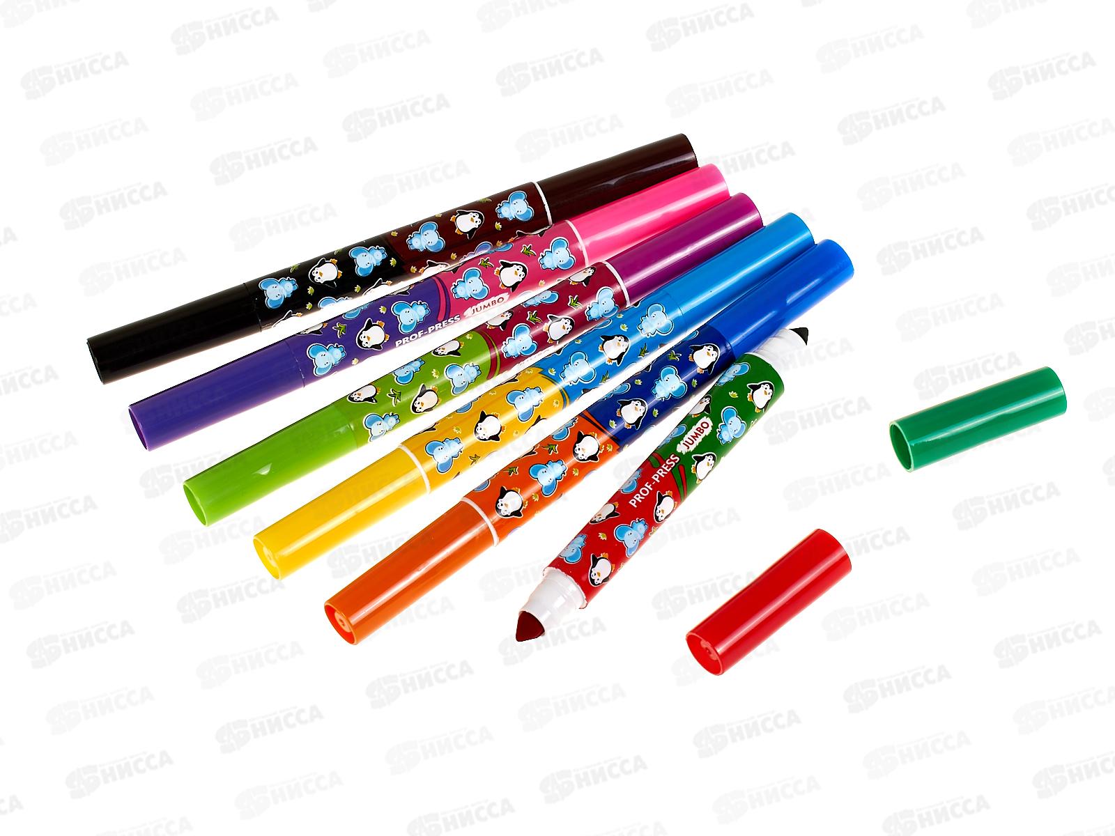 Фломастеры 12цв. ПП Джамбо, двустор. 6шт, Забавные зверюшки, смываемые, ФЛ-4462*12