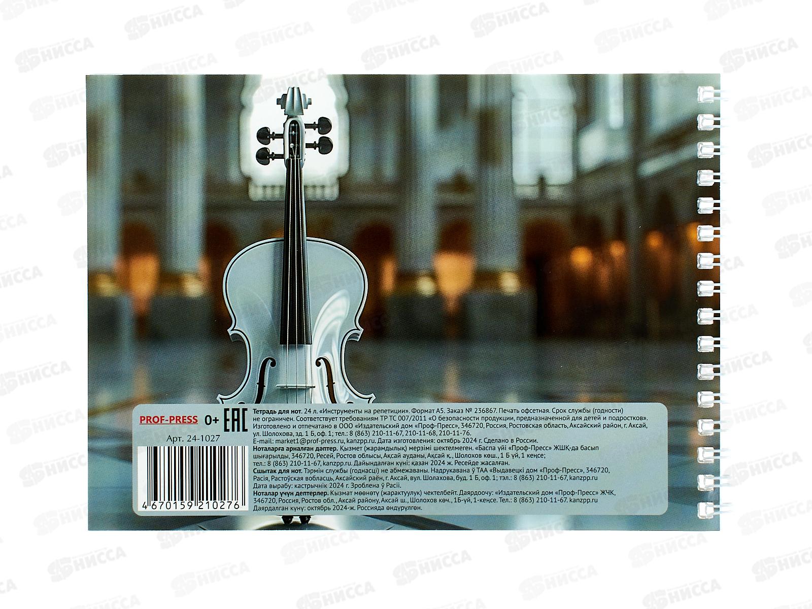 Тетрадь нотн. 24л ПП А5 Инструменты на репетиции, гребень, 24-1027