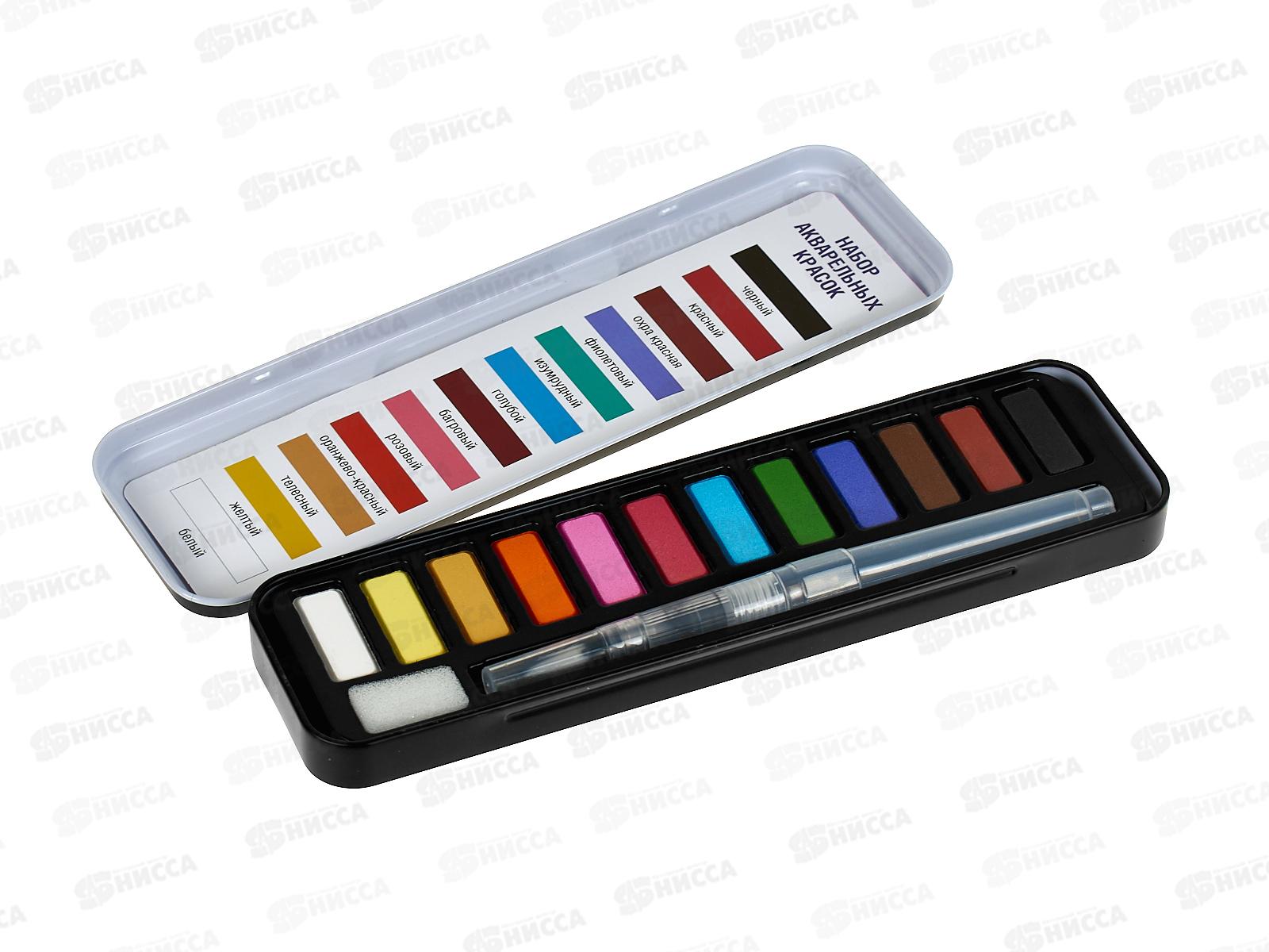 Акварель QREDO 12цв., губка, кисть, в метал. коробке, 15-3634  *100