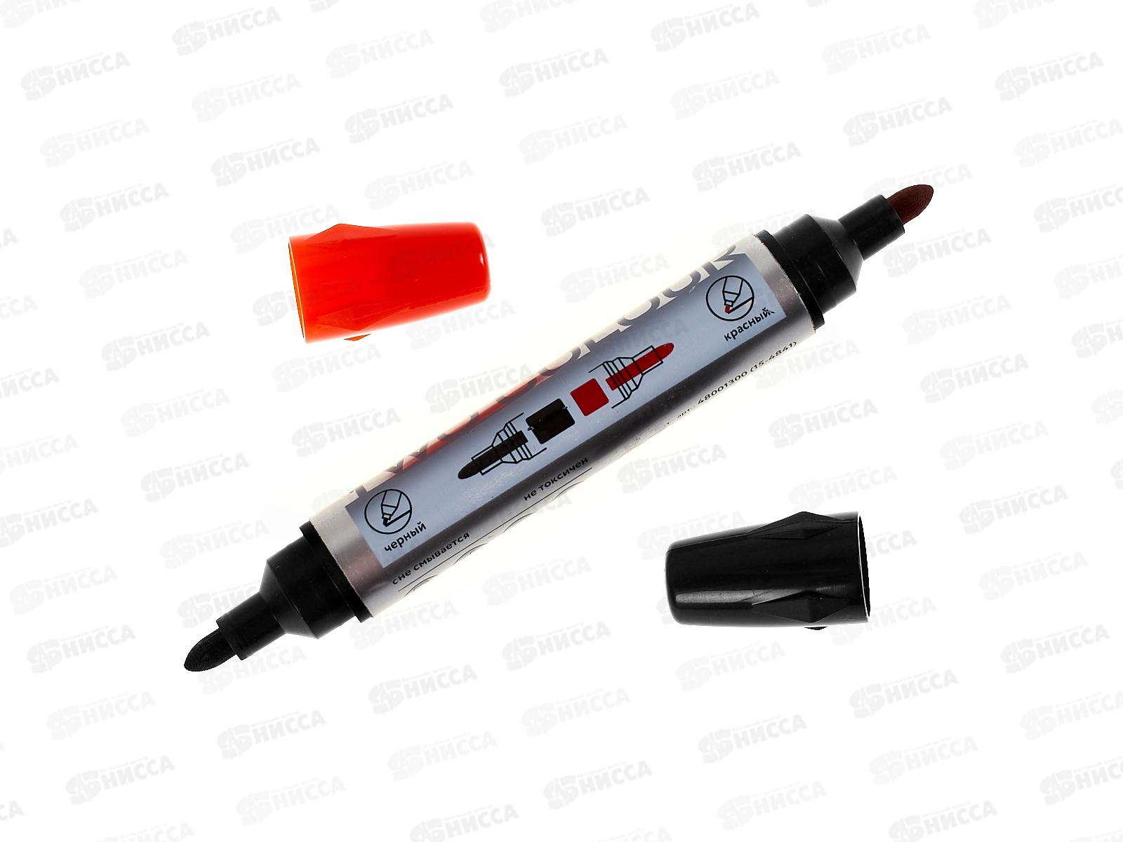 Маркер Workmate перман. двухст. красный и черный, 1,5-3мм, 15-4841 *12/720