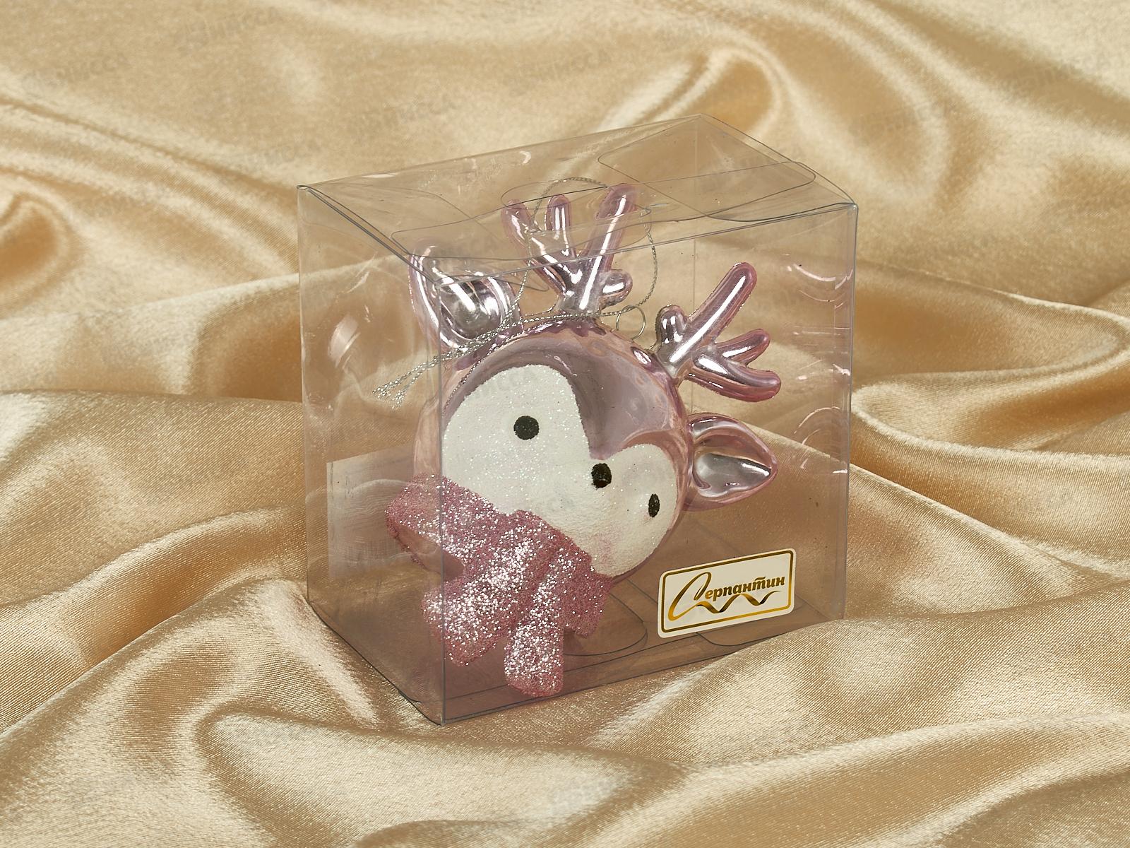 Елочная игрушка Новогодний олененок 7*10,5см розовый 916-1138