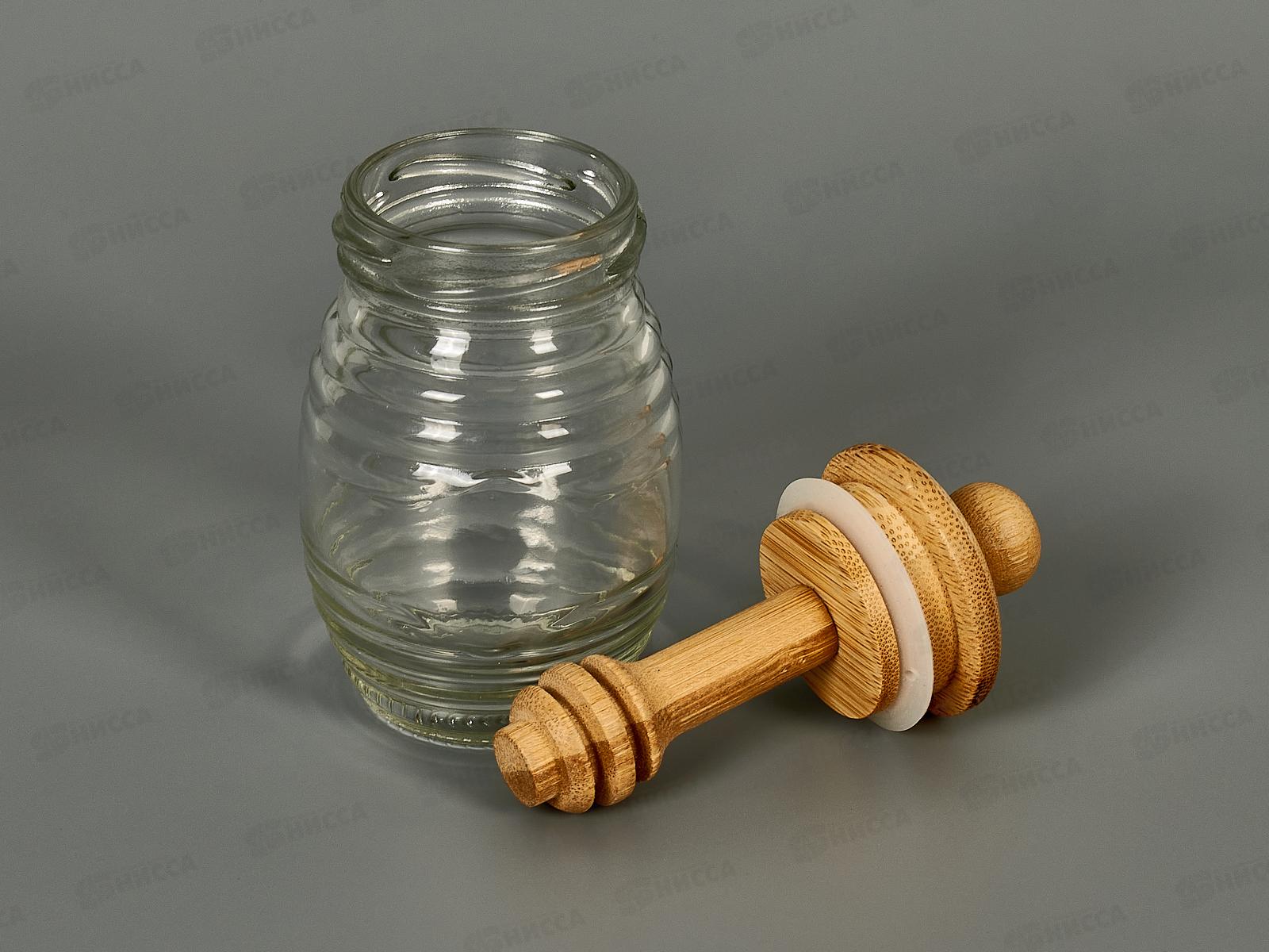 Банка для меда с ложкой стекло бамбук 6,4*12,2см №1 КТ-БМ-01