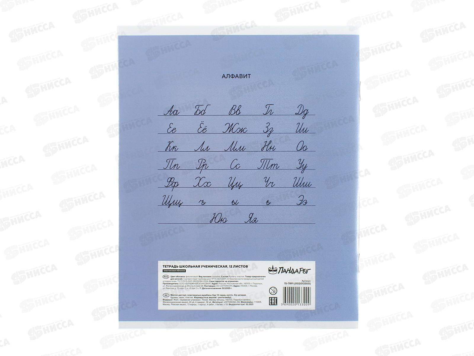 Тетрадь 12л лин. ПандаРог, плас. прозр. обложка, фиолет. 15-7891  *120