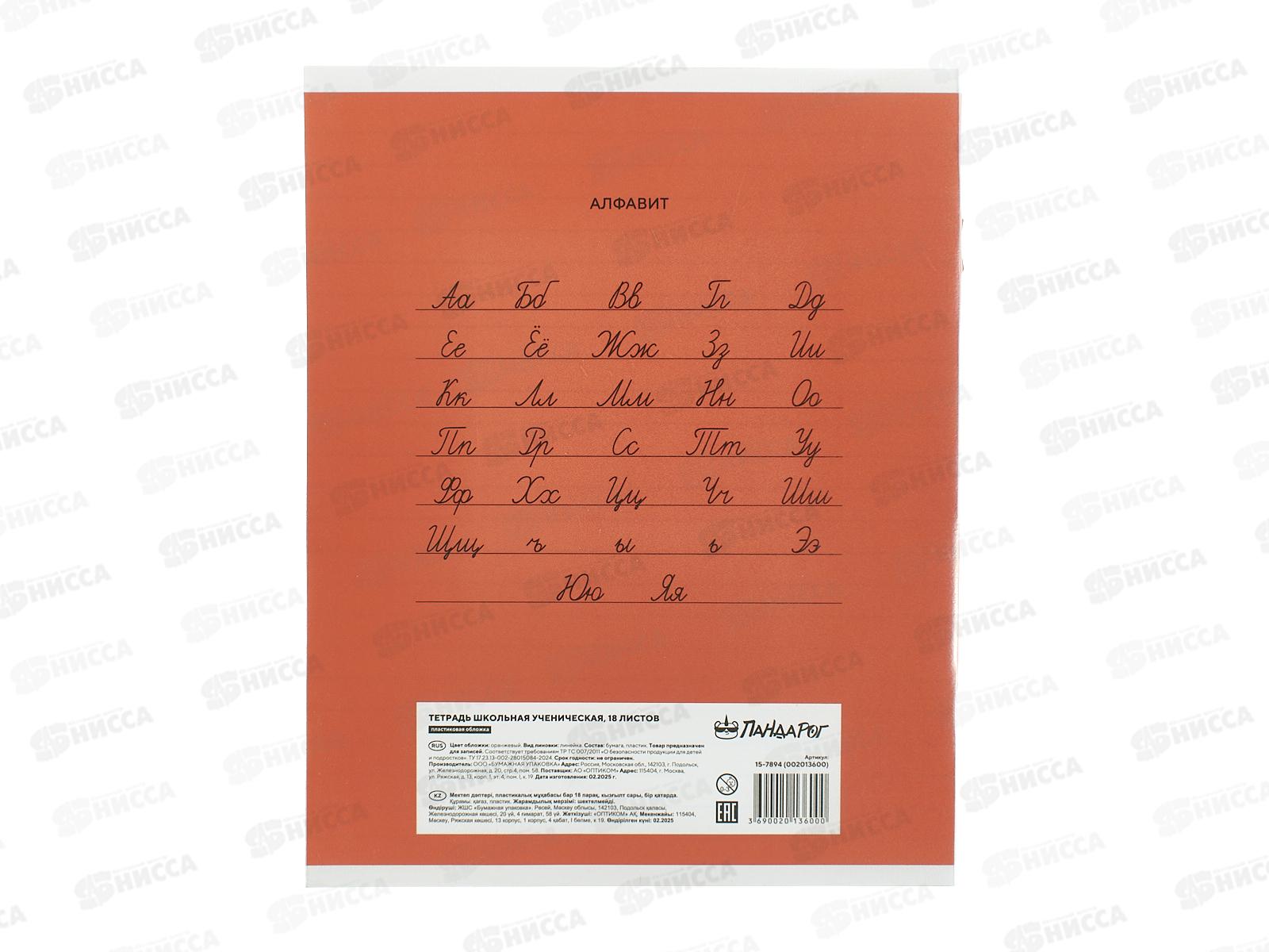 Тетрадь 18л лин. ПандаРог, плас. прозр. обложка, оранж. 15-7894  *120