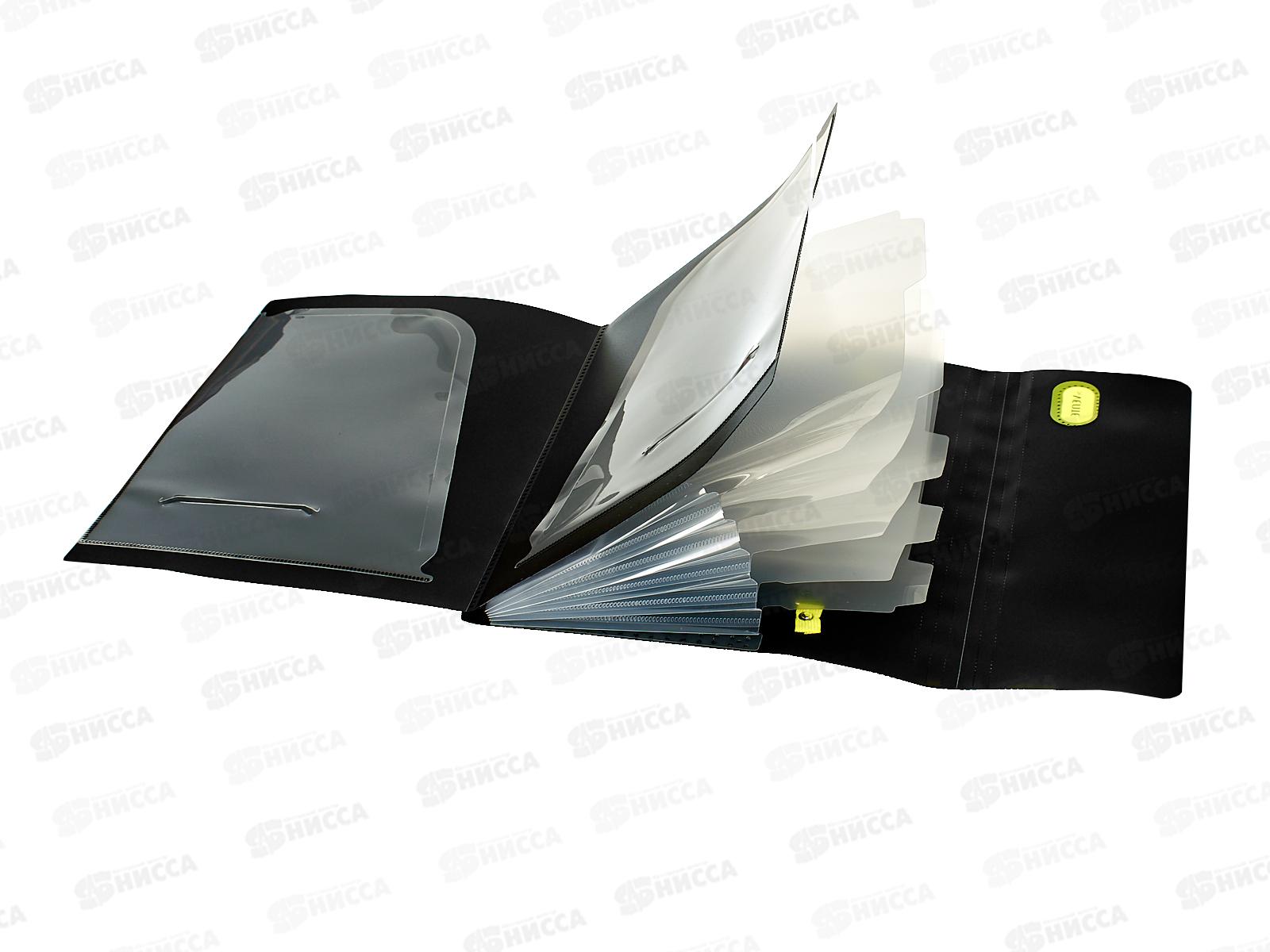 Папка с клап. deVente MonoChrome 6отд. 160мкм, черная с желтым 3078916