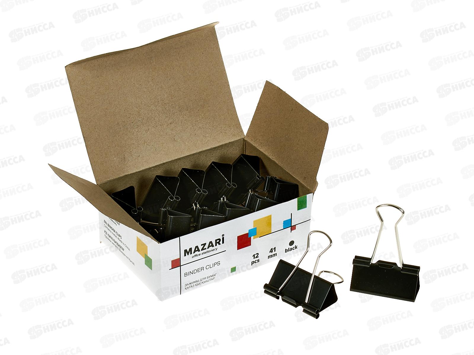 Зажим д/бумаг MAZARI М-6898 41мм 12шт  черный мет.,  *12/36