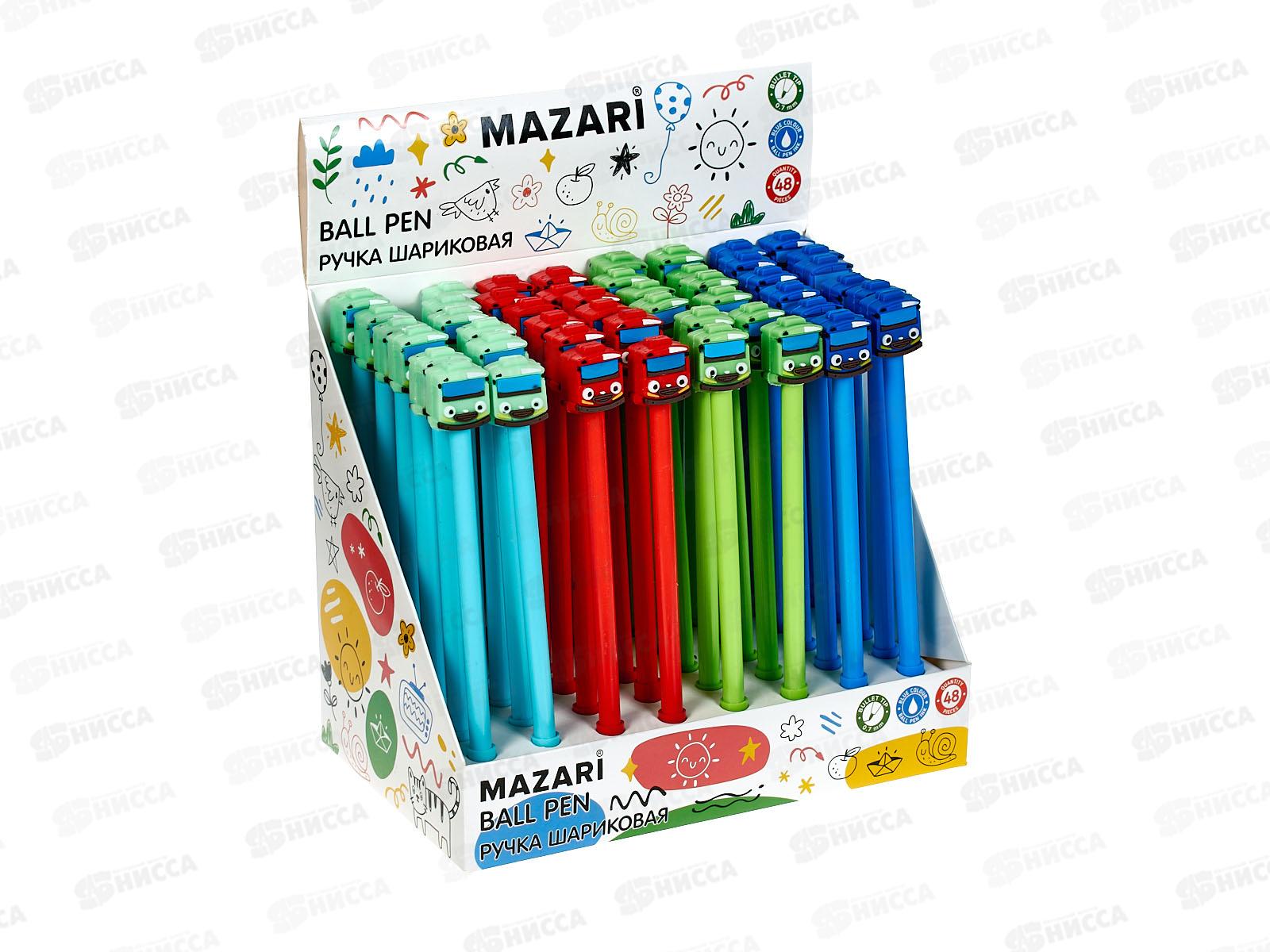 Ручка шар. MAZARI Машинки синяя, 0.7мм, корпус 4цв. M-15555-70 *48