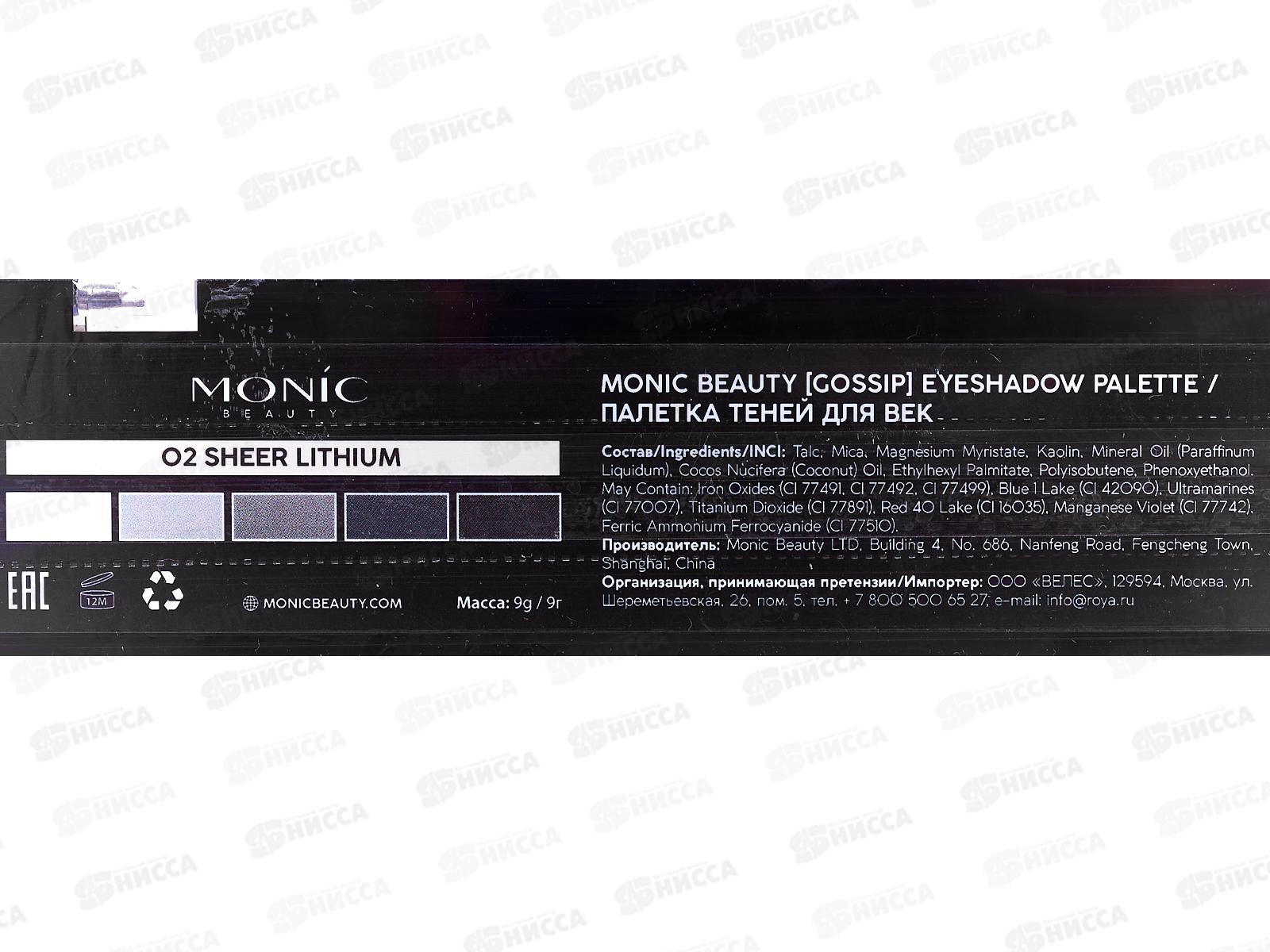 MONIC BEAUTY Палетка теней &quotGossip&quot тон 02 Sheer Lithium (*3*12)