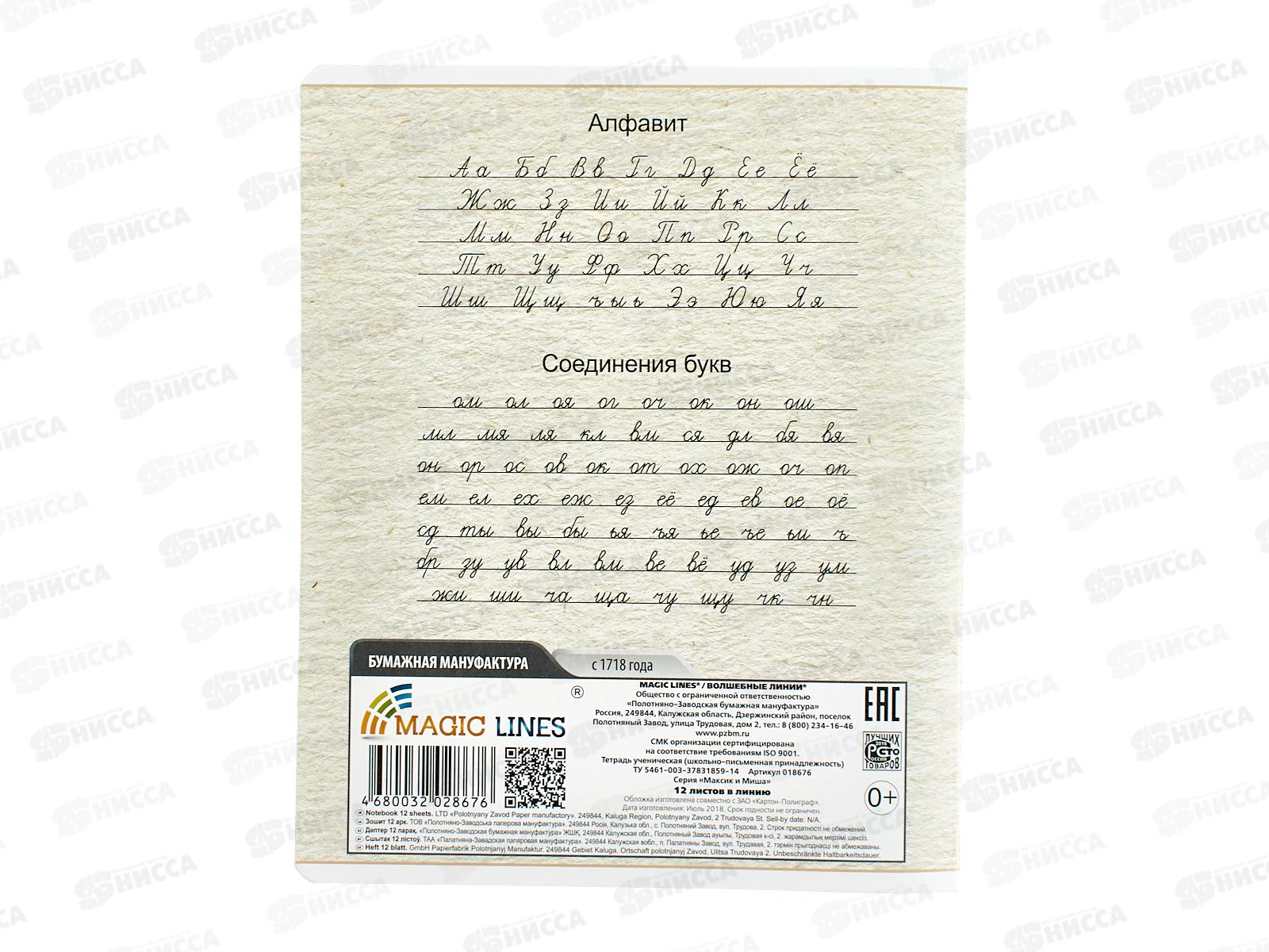 Тетрадь 12л лин. ПЗБМ Максик и Миша ,018676*20/120