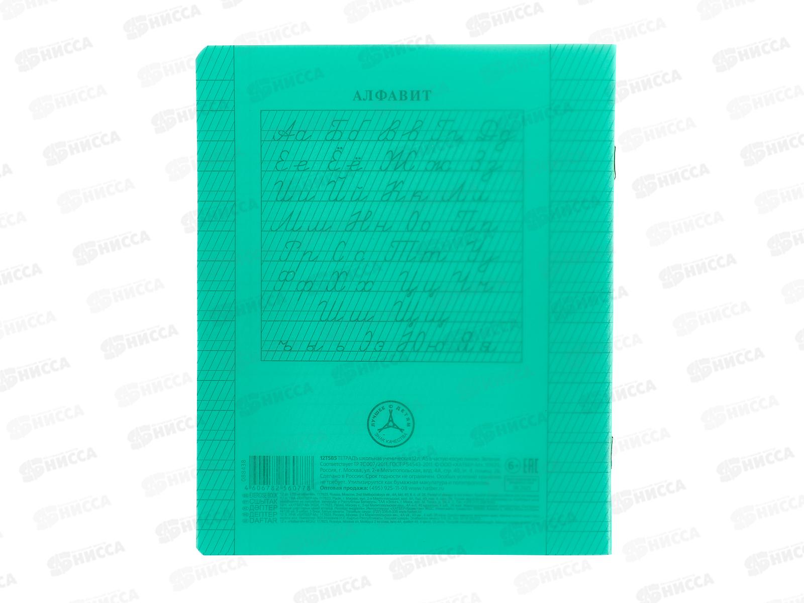 Тетрадь 12л частая кос.лин. Hatber офс. пласт.обл. зелен.,088438*10/140