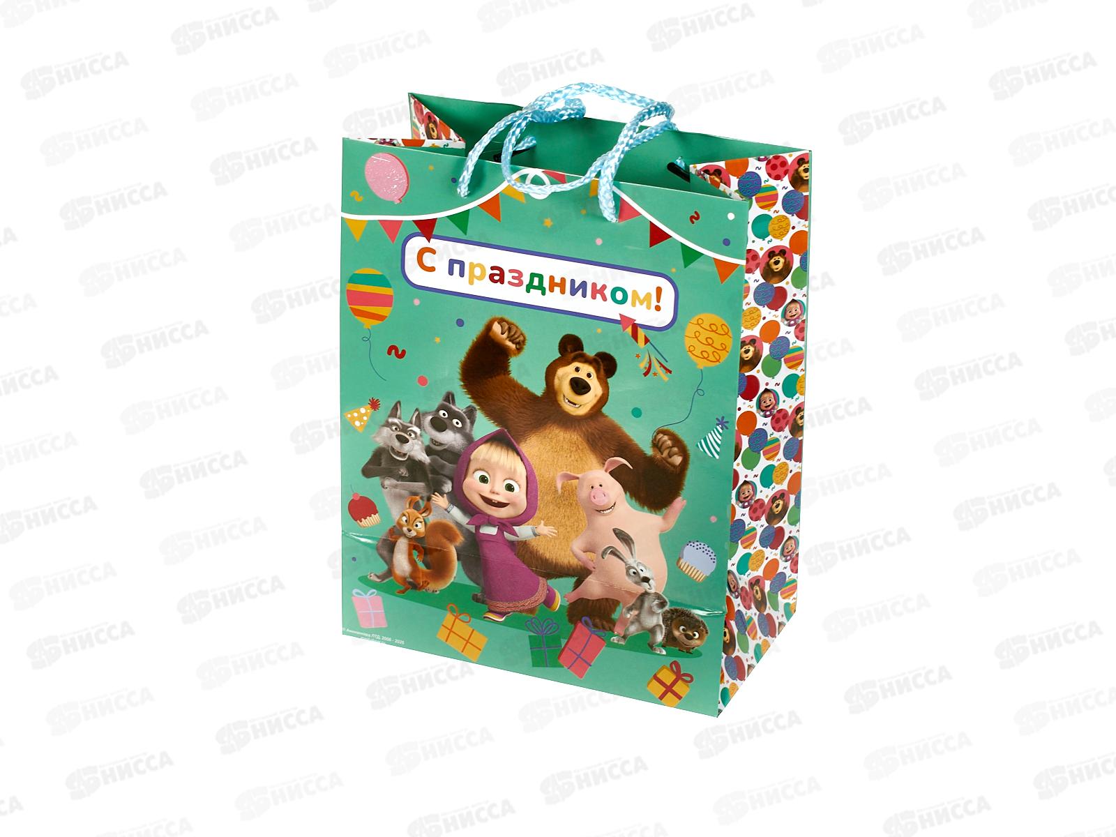 Пакет подарочный 18х23х10см m Глянцевый Маша и Медведь, PM-100033-ММ *12