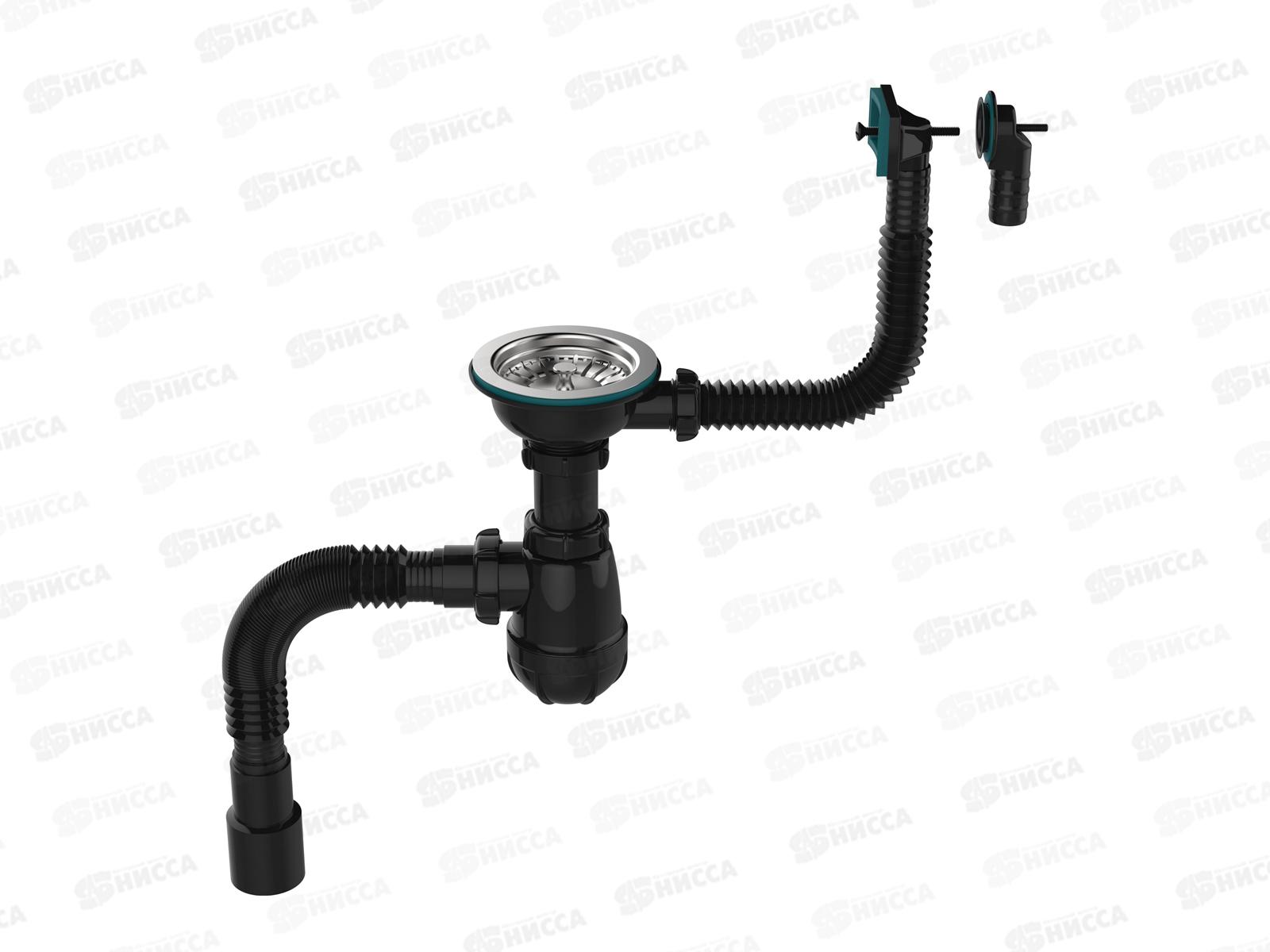 Сифон для мойки 3 1/2&quot х 40 с металлической решоткой, прямоуг/круг.перел., гофра труба 40*40/50, черная, B0187 *20