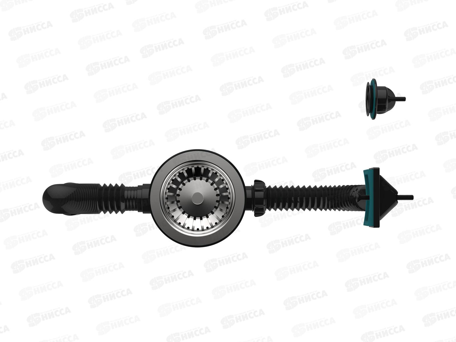 Сифон для мойки 3 1/2&quot х 40 с металлической решоткой, прямоуг/круг.перел., гофра труба 40*40/50, черная, B0187 *20