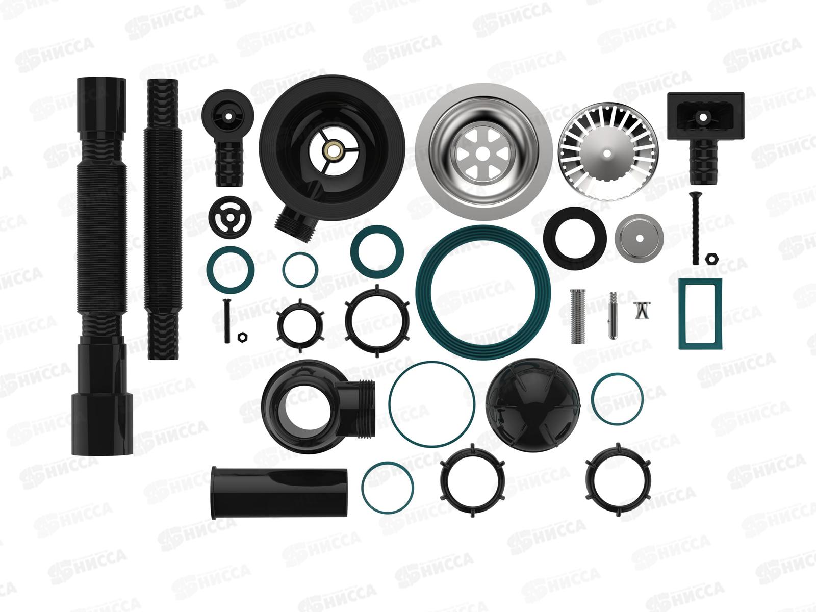 Сифон для мойки 3 1/2&quot х 40 с металлической решоткой, прямоуг/круг.перел., гофра труба 40*40/50, черная, B0187 *20