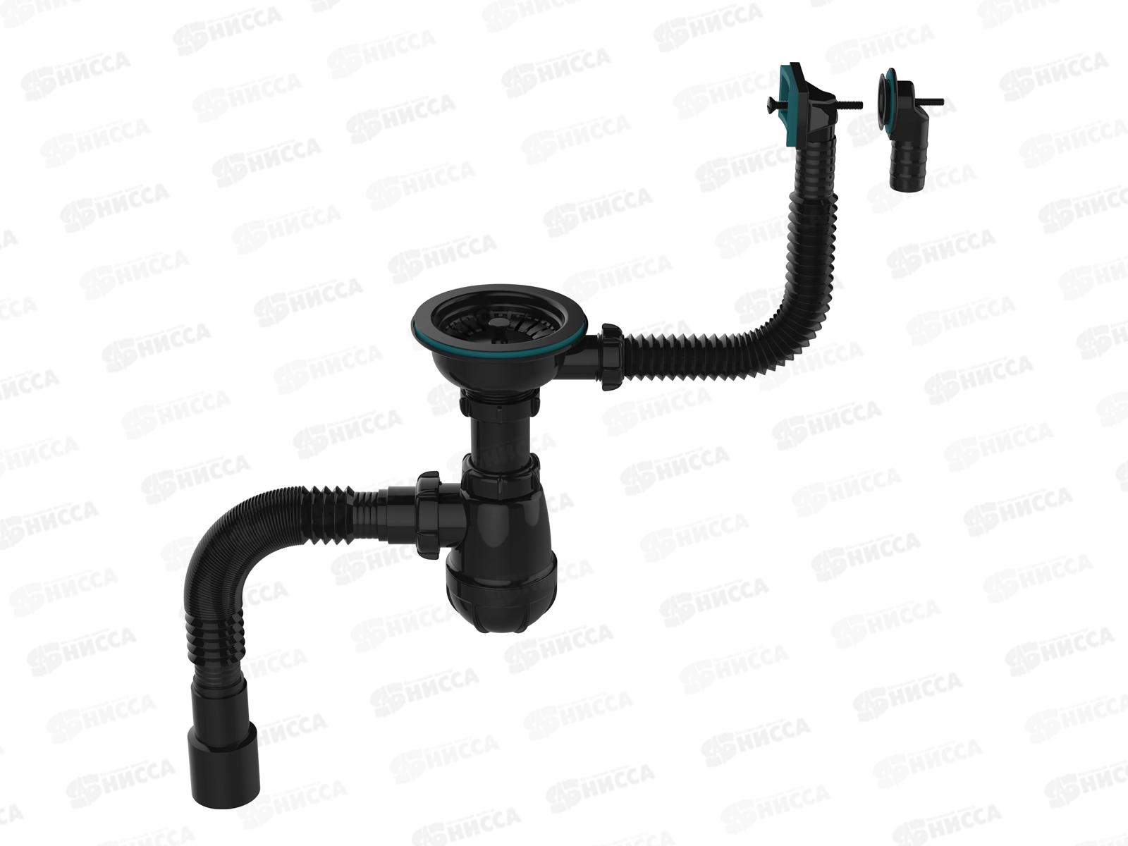Сифон для мойки 3 1/2&quot х 40 с металлической решоткой, прямоуг/круг.перел., гофратруба 40*40/50, черный, B0186 *20