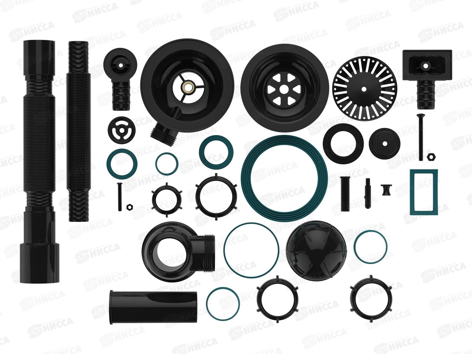 Сифон для мойки 3 1/2&quot х 40 с металлической решоткой, прямоуг/круг.перел., гофратруба 40*40/50, черный, B0186 *20