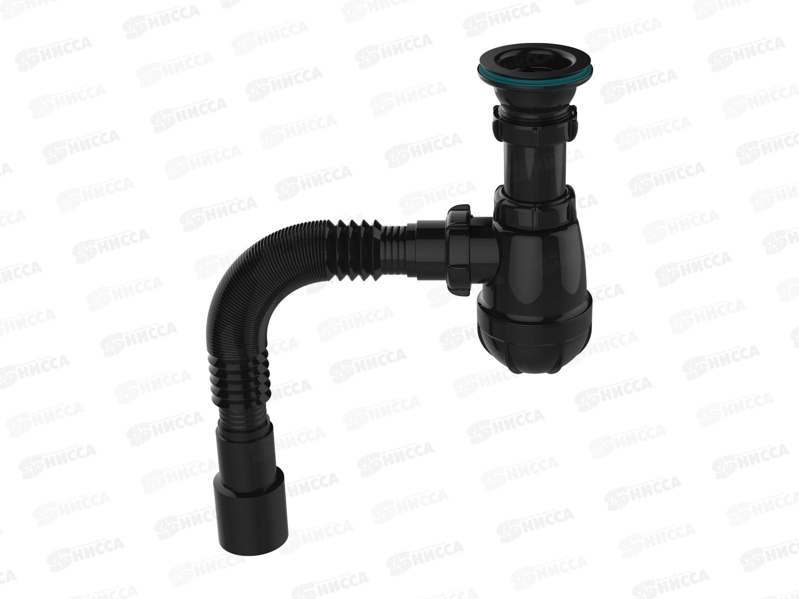 Сифон для кухни 1 1/2&quot х 40 с мет.реш., гофротруба 40*40/50, черный, B0184  *30