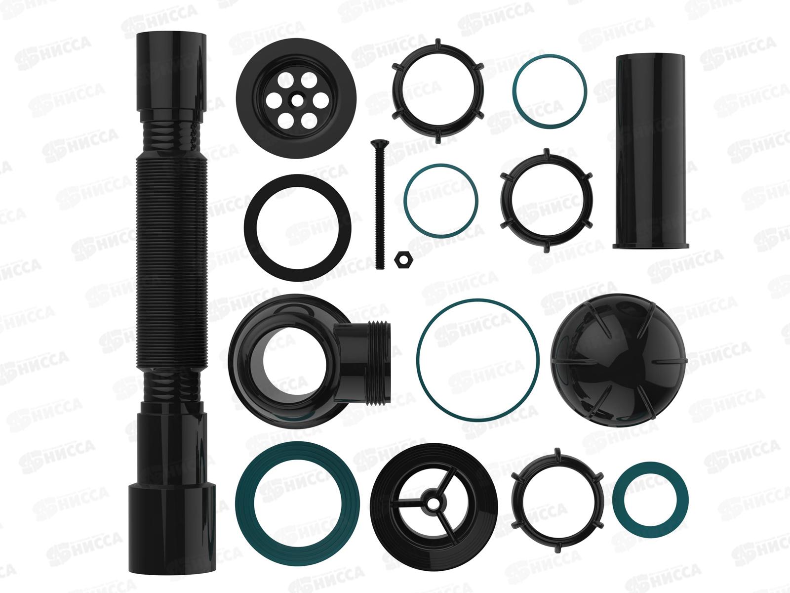 Сифон для кухни 1 1/2&quot х 40 с мет.реш., гофротруба 40*40/50, черный, B0184  *30