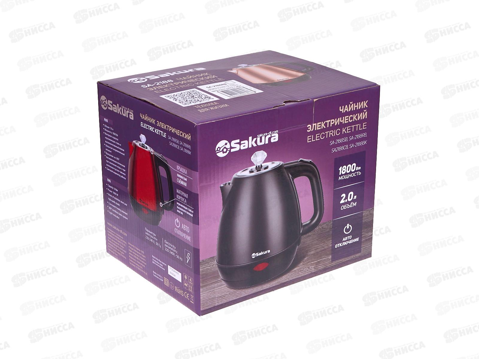 Чайник электр. SA-2188RB 1,8л красно-черный