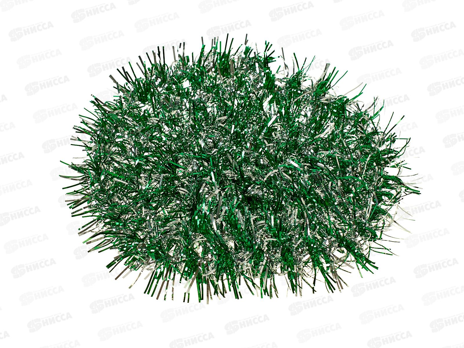 Мишура 2м 9см &quotОгонек&quot серебро/зеленый, AL-837-3 *800