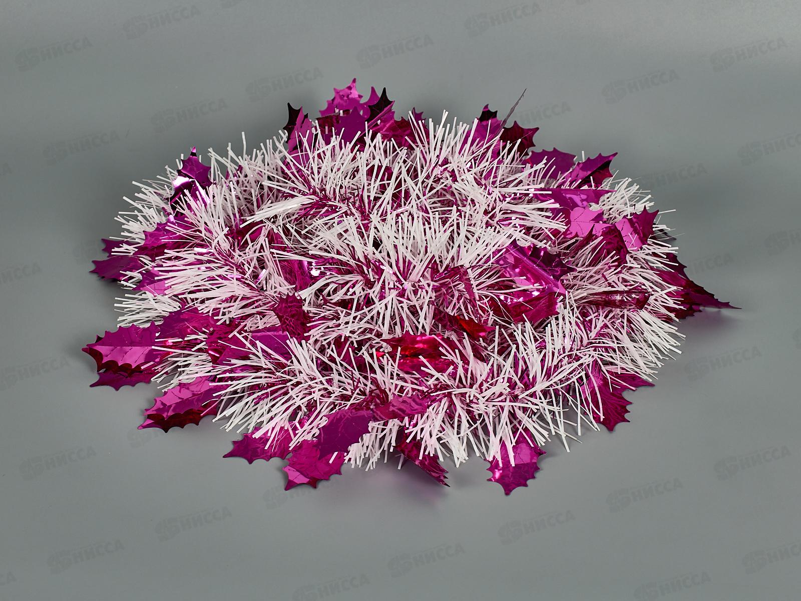 Мишура 002015 8см х 2м , AL-8018, белый с листьями фуксия  *360