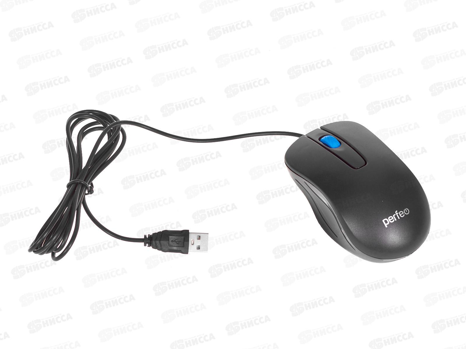 Мышь Perfeo оптическая &quotELEGANT&quot, бесшумная, 3 кнопки, кабель 1,8м, 1000DPI, USB, чёрная, PF_C3597