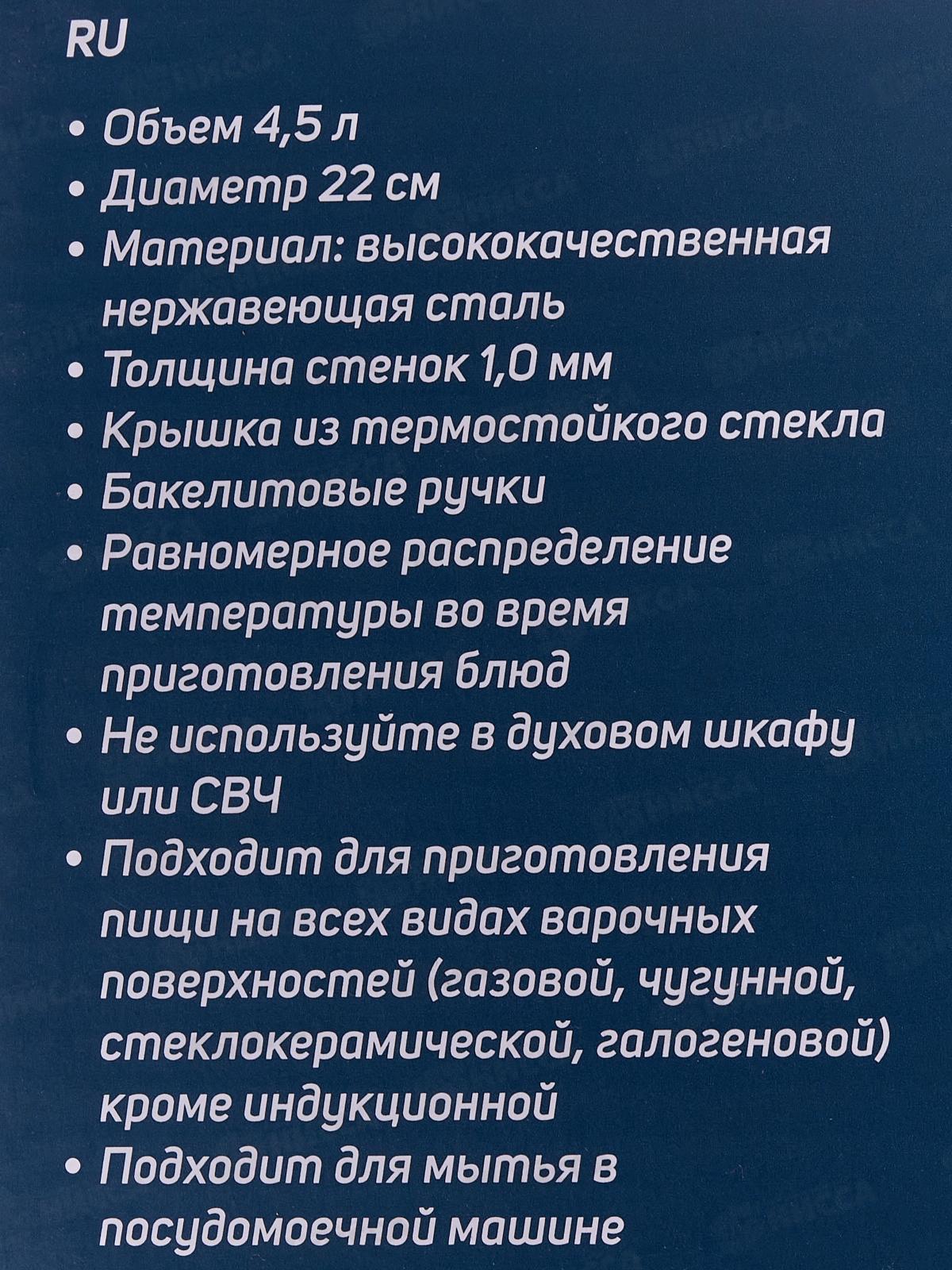 Кастрюля Basic SA-P9022 4,5л 22см нерж
