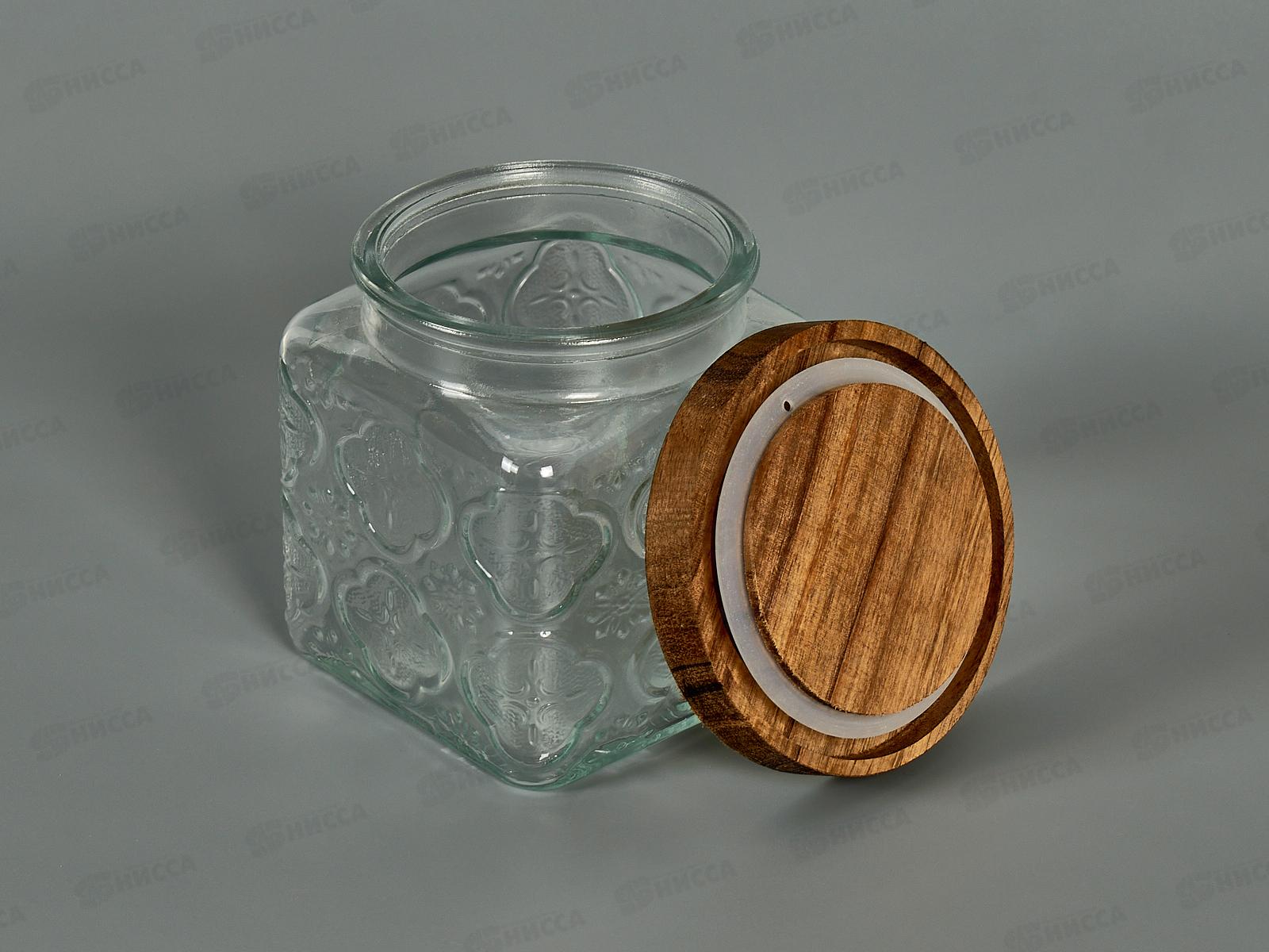 Банка стеклянная с дерев.крышкой 9,8*9,8*12см 500мл 40111 *12