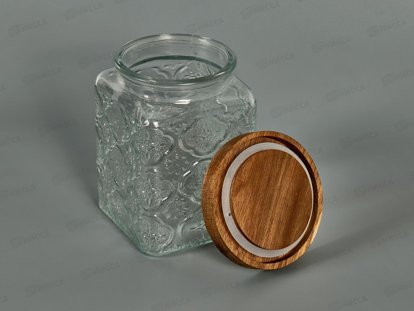 Банка стеклянная с дерев.крышкой 9,8*9,8*15,2см 750мл 40110 *12
