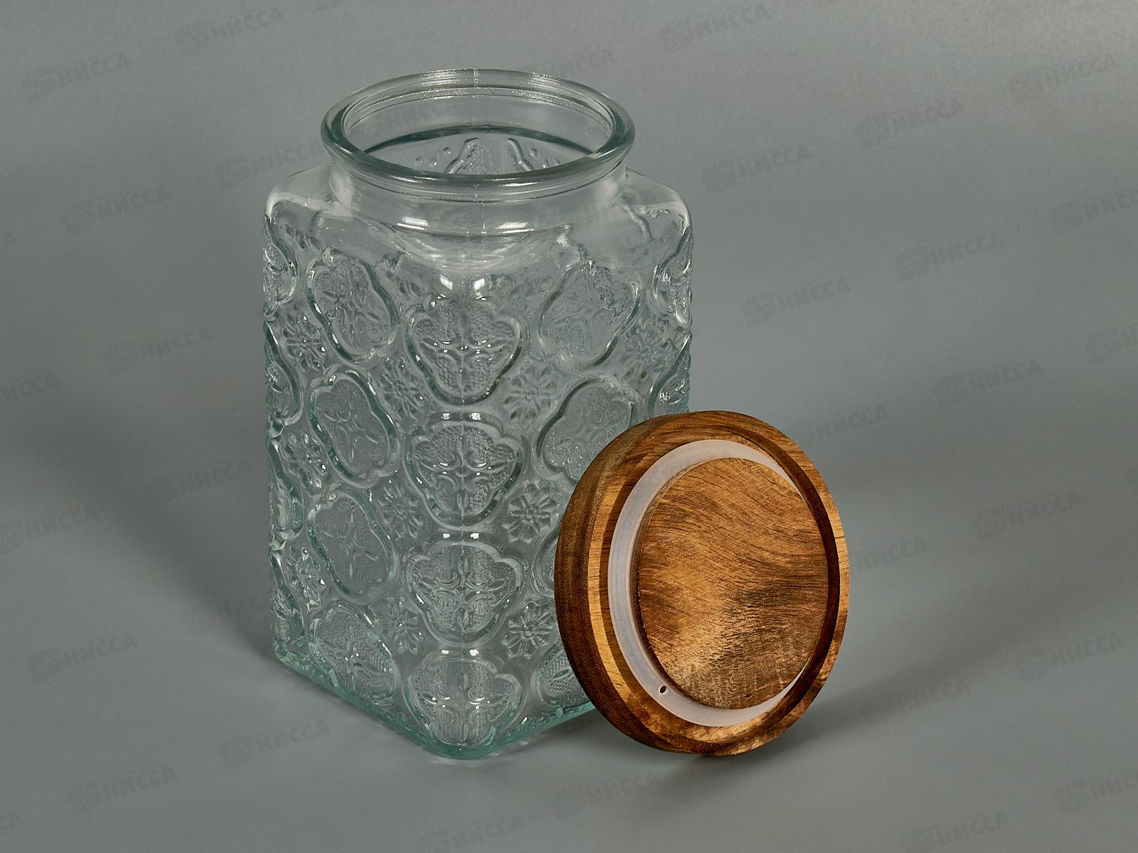Банка стеклянная с дерев.крышкой 9,8*9,8*19см 1000мл 40109 *12