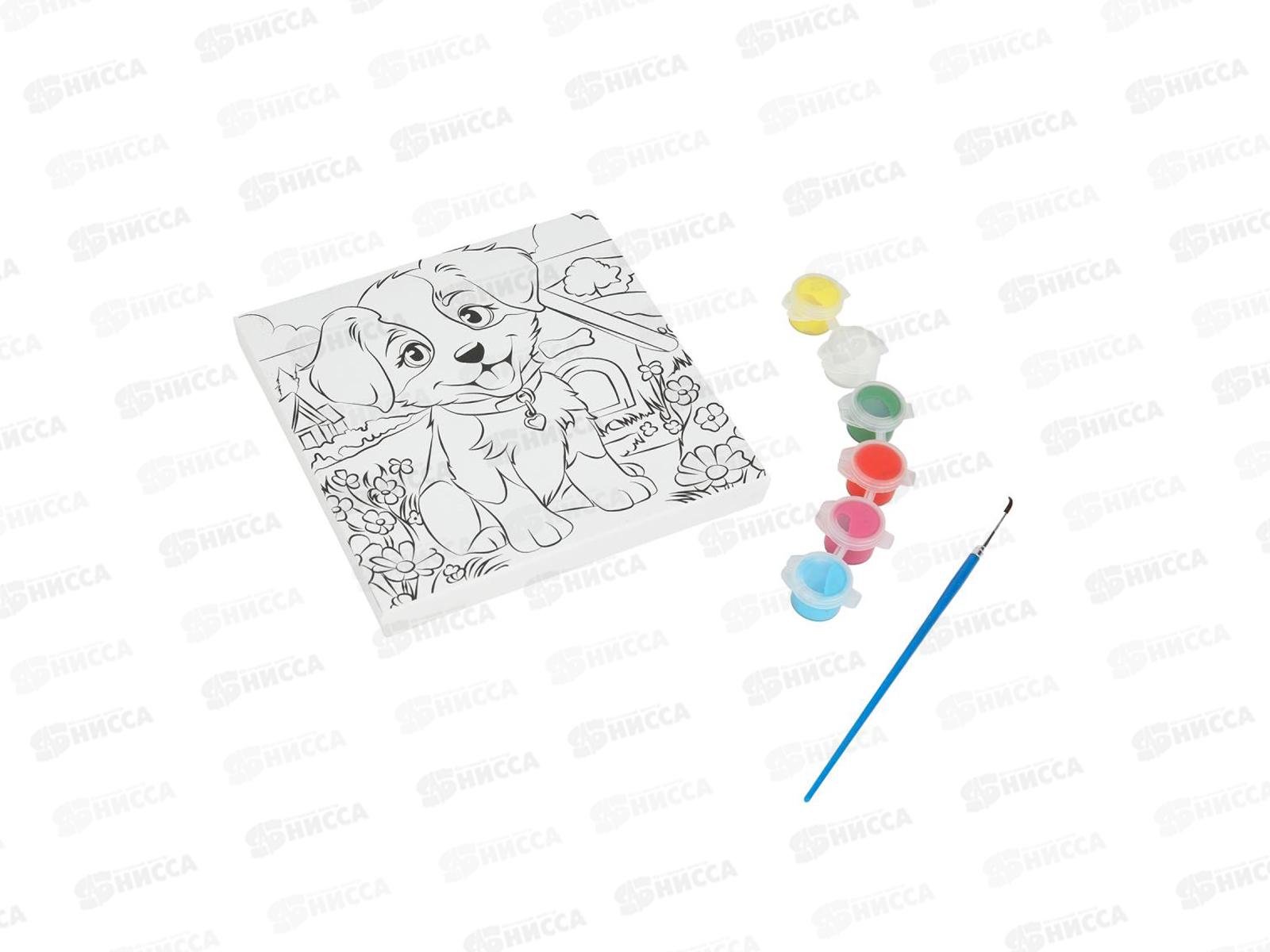 Холст для росписи 15*15см Щенок у будки, CANV15X15-118890