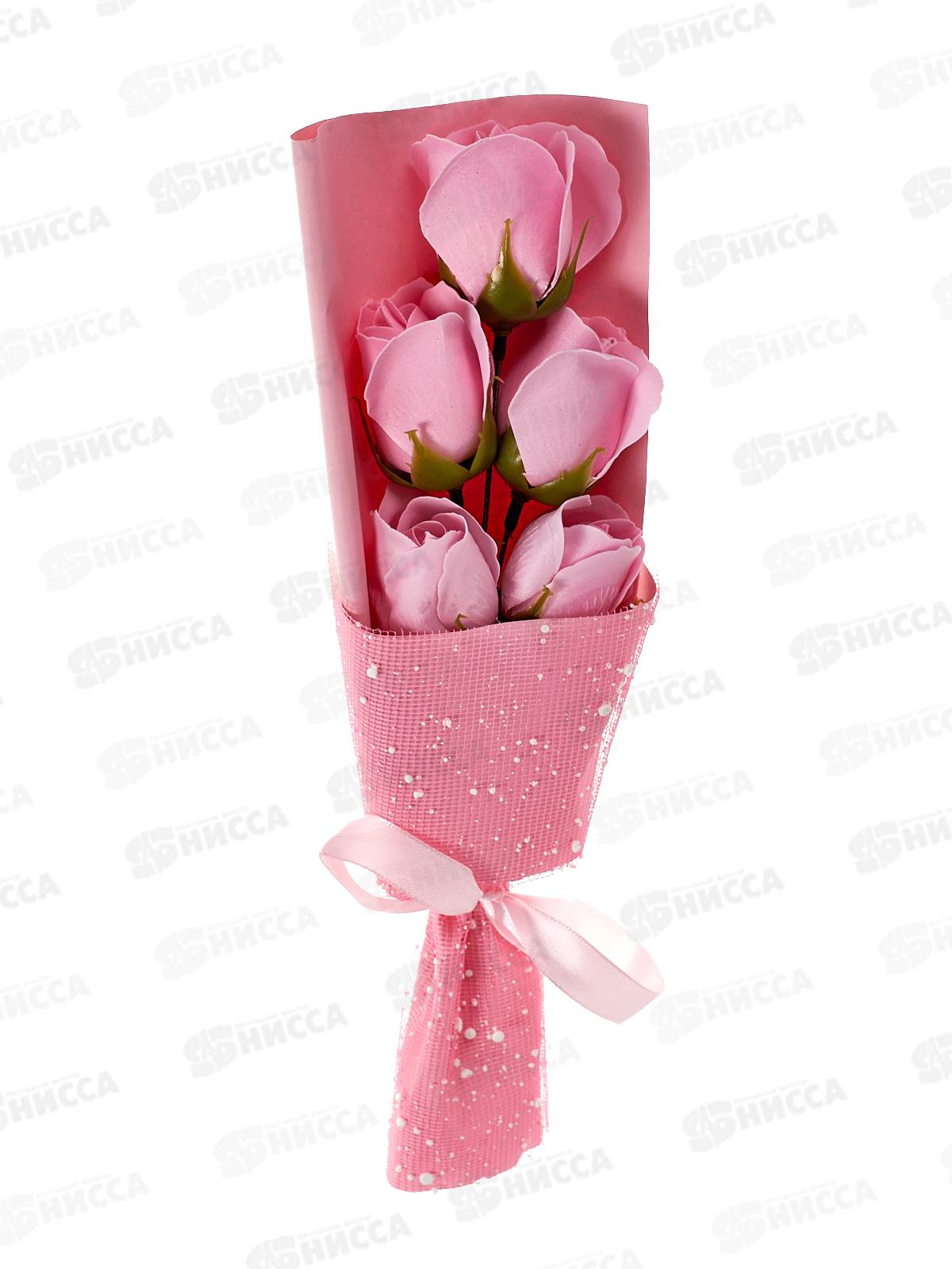 Букет мыльный из 5 роз розовых, в коробке 6962351