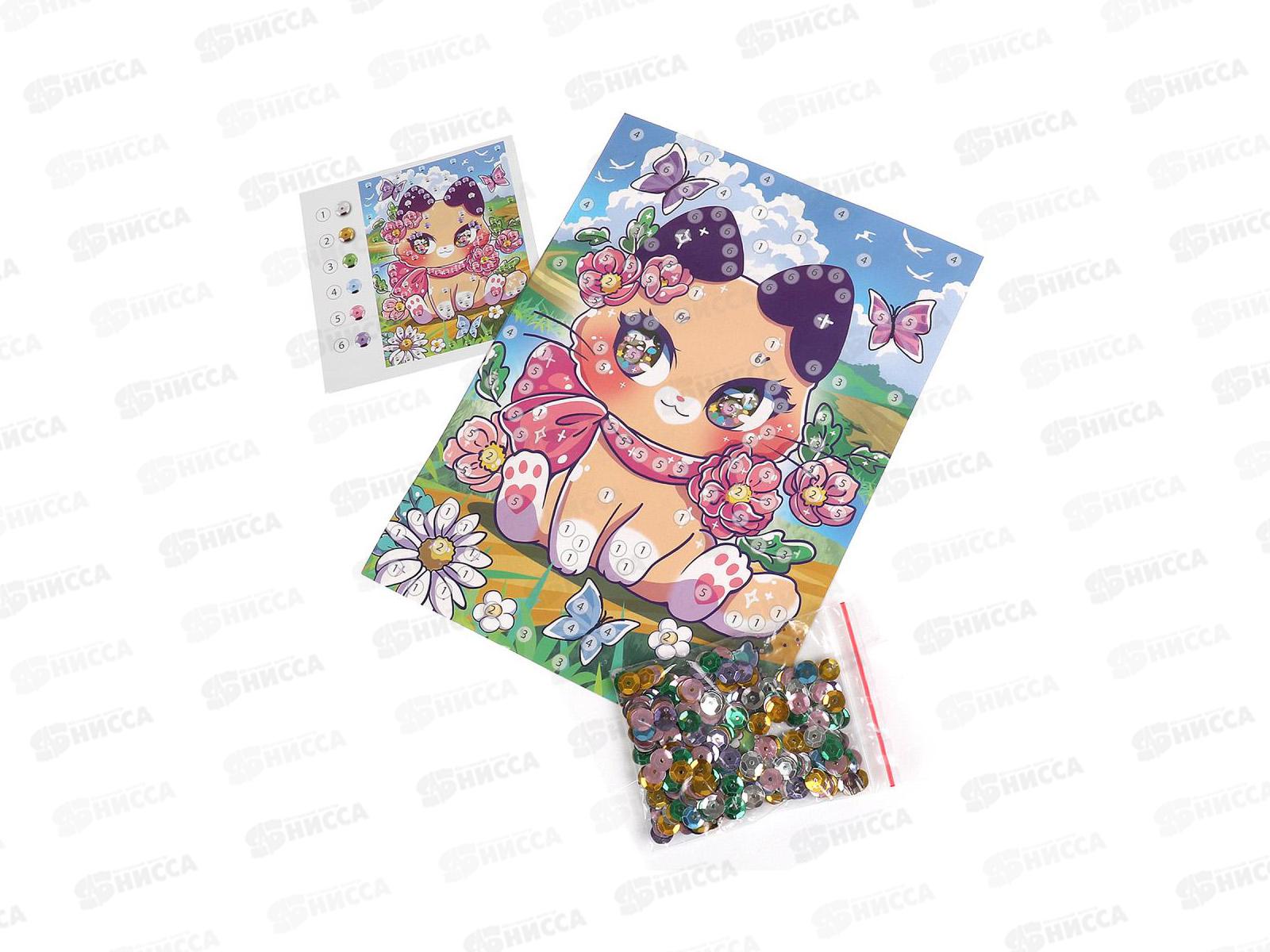 Аппликация из пайеток 17*23см кавай, Котик, SEQPACK-112289