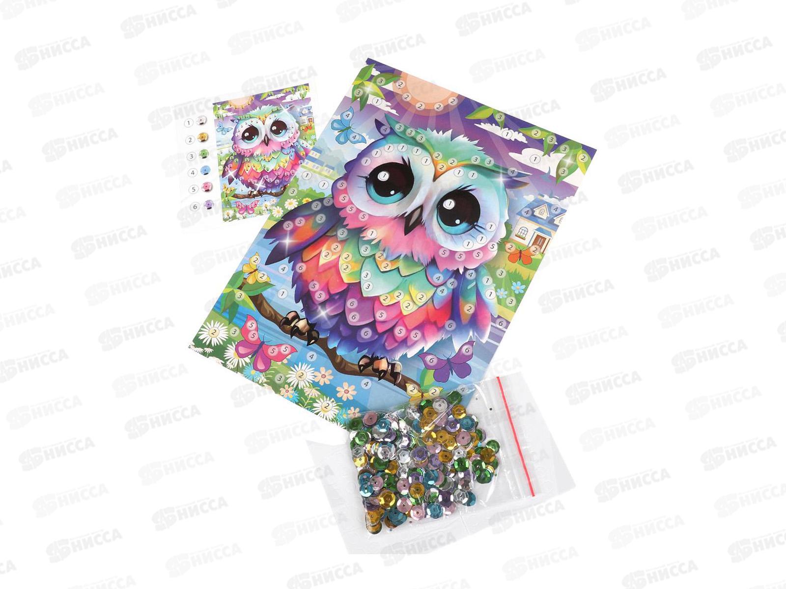 Аппликация из пайеток 17*23см Сова, SEQPACK-112282