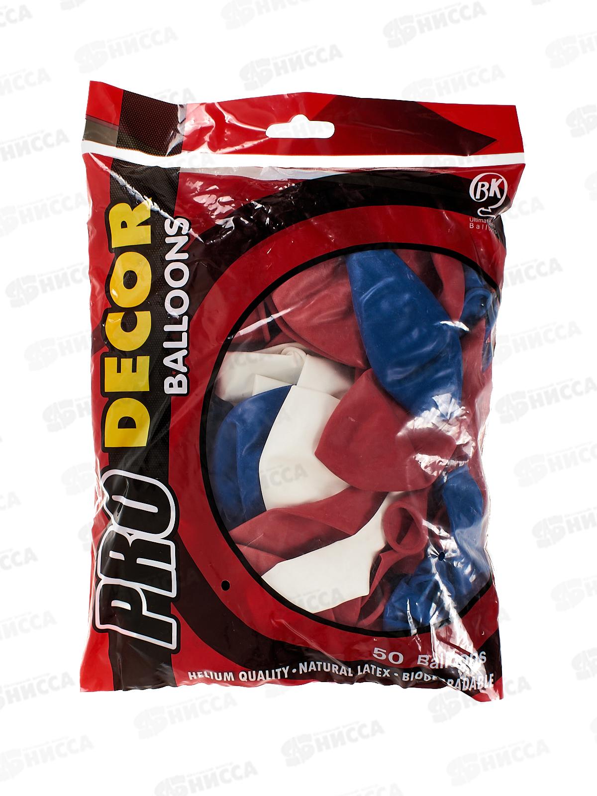 Шары 12&quot пастель белый, синий, красный, 50шт 6979309