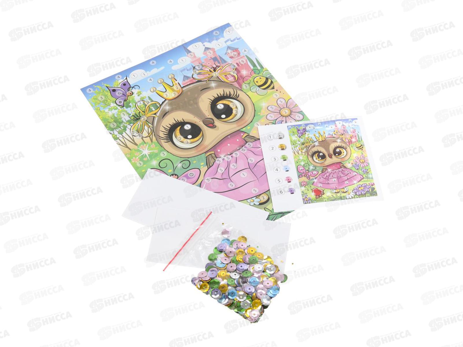 Аппликация из пайеток 17*23см Совушка, SEQPACK-112284